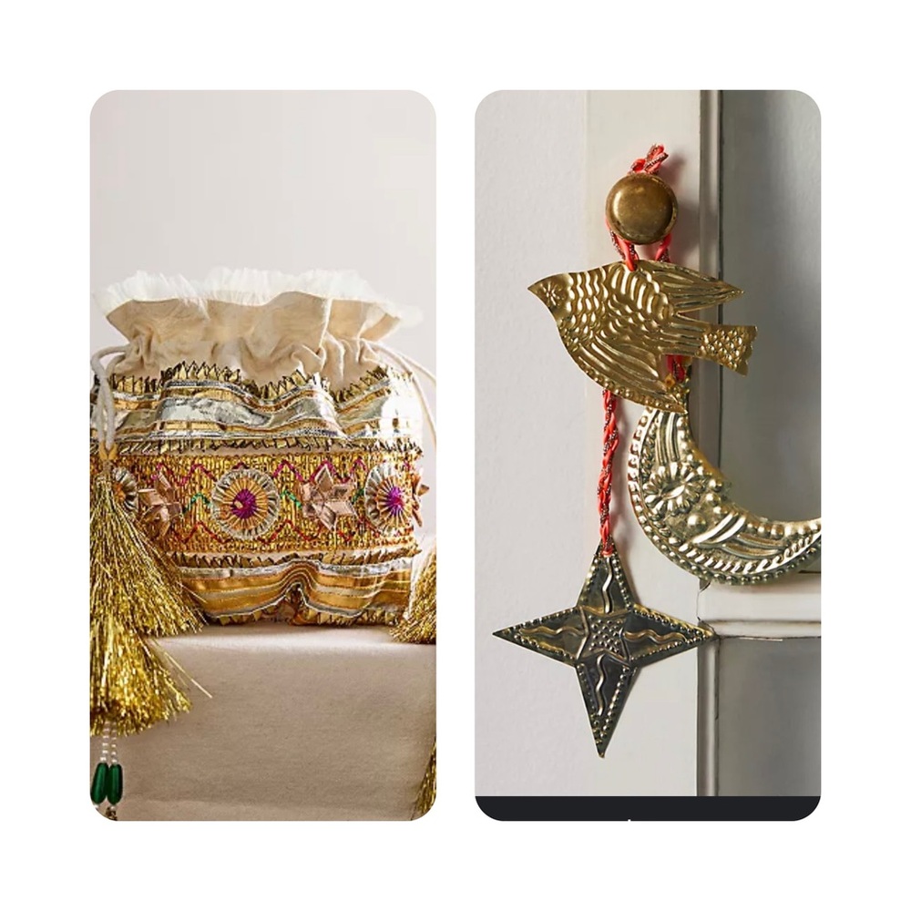 Free People sparkly gift bag plus  ornaments holiday bundle NWT